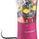 Hamilton Beach Portable Blender for Shakes and Smoothies, 14 Oz BPA Free Travel Cup & Lid, Durable Stainless Steel Blades, Personal Smoothie Blender, Raspberry, 51131G