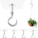 5 Pack Adhesive Ceiling Hooks | No Drill, Holds 30lbs Heavy Duty Stainless Steel Sticky Hangers for Hanging Plants, Lights, Wind Chimes & Lanterns