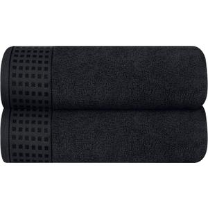 GLAMBURG 100% Cotton 2 Pack Oversized Bath Towel Set 28x55 Inches, Ultra Soft Highly Absorbant Compact Quickdry & Lightweight Large Bath Towels, Ideal for Gym Travel Camp Pool - Black
