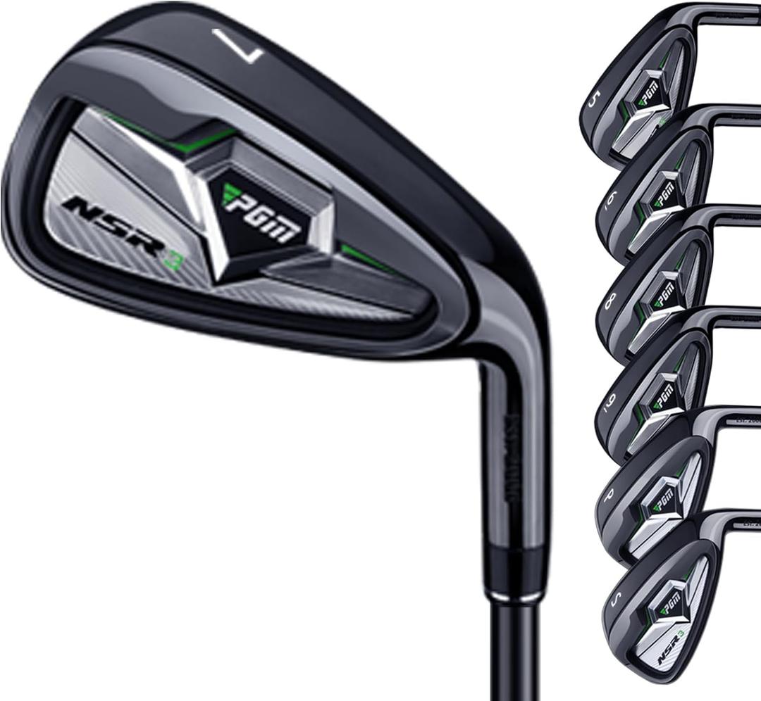 PGM NSR III Golf Irons Set 5-SW, 50g Graphite Shaft, Right-Handed, R Flex | 7-piece golf clubs 5 6 7 8 9 PW SW with low-CG undercut cavity, thin high-rebound face, Black, Regular