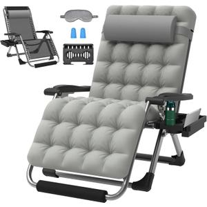 ZENPETIO Oversized Zero Gravity Chair, 33In XXL Zero Gravity Recliner Lounge Chair, Anti Gravity Chair for Indoor and Outdoor, Reclining Camping Chair for Lawn and Patio w/Cushion and Footrest, 500LBS (Grey)