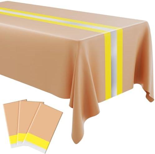 Oudain 3 Pcs Fire Fighting Tablecloth 54"x108" Table Runner Cover Disposable Plastic Rectangle Tablecloths for Firefighter Construction Road Racing Track Car Birthday Party Decoration Supplies(Khaki) Pack of 5