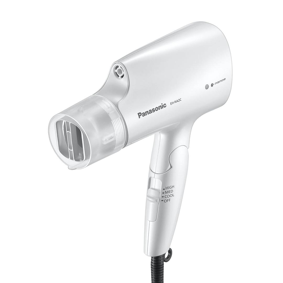 Panasonic nanoe Compact Hair Dryer with Oscillating Quick Dry Nozzle for HealthierLooking Hair, Folding Blow Dryer for Travel and Home, 3 Airflow Hairdryer Settings  EHNA2CW (White)