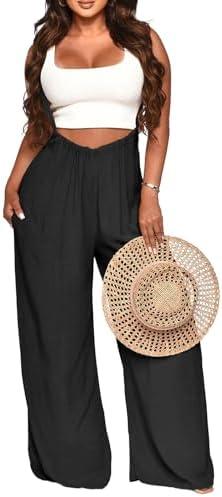 Nimsruc Womens Jumpsuit Casual Loose Sleeveless Adjustable Spaghetti Straps Wide Leg Pants Baggy Overalls With Pockets S 