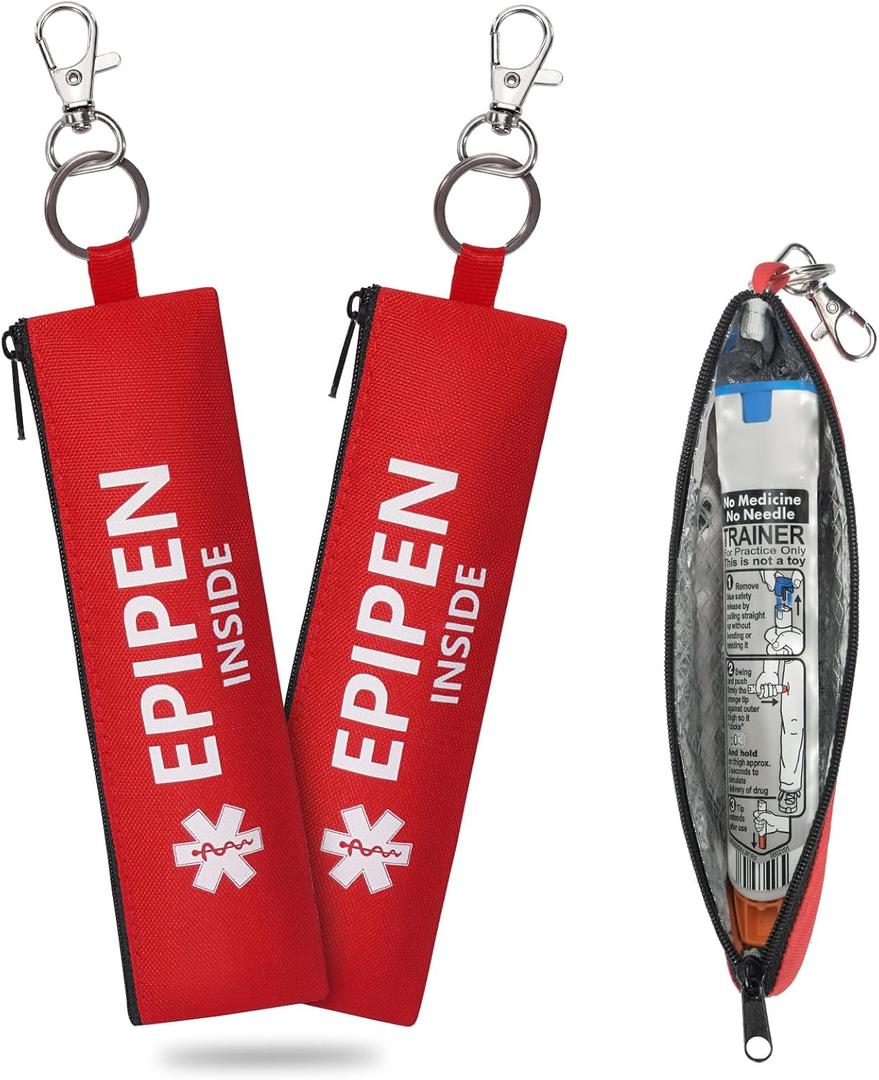 MEDMAX 2 Pack Insulated Slim Epipen Carry Case, Portable Double Sided Emergency Printing Medical Pouch Holder for One Epipen Allergy Medicine Essentials