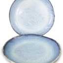 RoRo Rustic Coral Handmade Ceramic Stoneware Dinner Plates and Bowls, Reactive Blue Set of 2, Textured Finish (Coral, Dinner Plate)