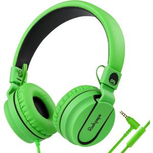 rockpapa 950 Wired Headphones for Kids Girls Boys for School Classroom with Microphone, On-Ear Foldable Corded Headphones with Jack 3.5mm for Laptop Computer Tablet Chromebooks Black Green (Green/Black)
