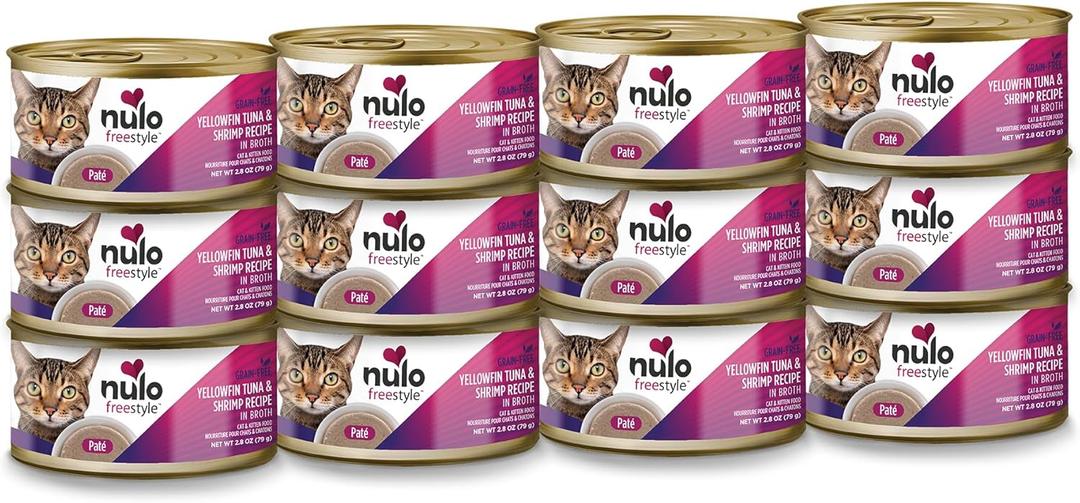 Nulo Yellowfin Tuna & Shrimp Recipe Pate Wet Canned Cat Food, 2.8 Ounce (Pack of 12), Best By 11 18 2027