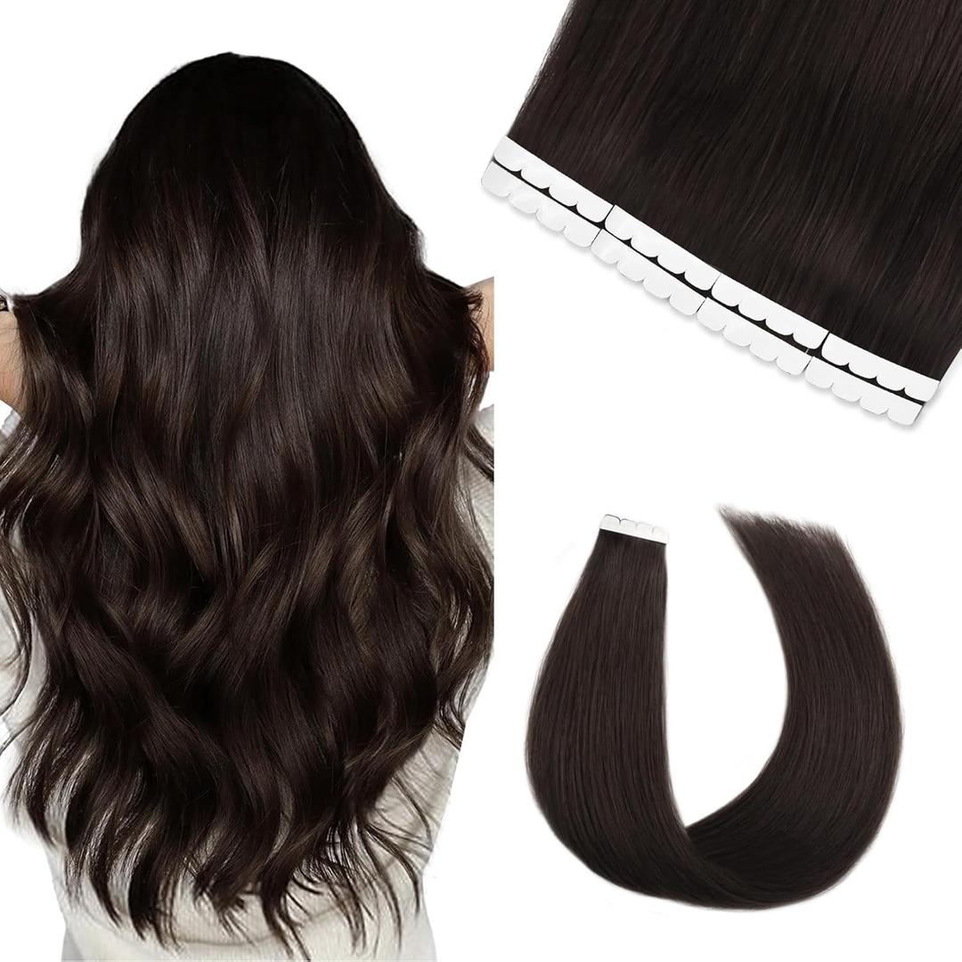 Vlasy Tape in Hair Extensions Human Hair 22 Inch Dark Brown Invisible Straight Seamless Skin Weft Mini Tape Extensions Real Human Hair 2# 8 Pcs