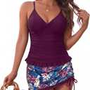 Daci Women Tankini Swimsuits with Skirt - Two Piece Tummy Control Skirted 2PC Bathing Suits Swimwear (Purple, L)