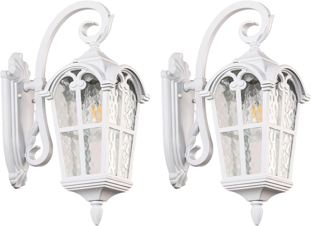 Outdoor Wall Lights for Porch, Patio, Garage - 17.1'' H White Exterior Lighting Fixtures, Waterproof & Anti-Rust Outside Wall Lantern, Vintage Outdoor Lights Wall Mount for House, 2 Pack