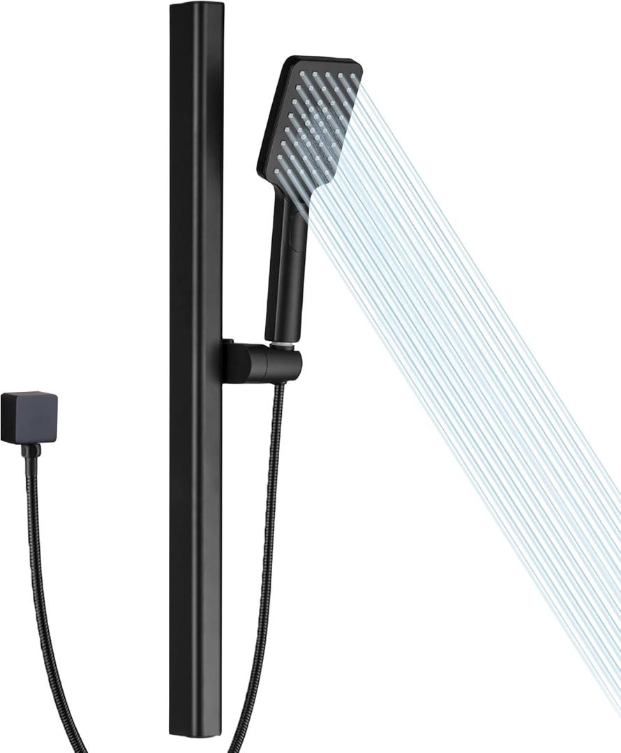 Matte Black Hand Shower with Slide Bar, 3-Function High Pressure Handheld Shower Head with Slide Bar, Stainless Steel Adjustable Height 25" Long Slide Bar Combo Shower Faucet, Wall Mount