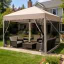 10x10 Pop Up Canopy Tent with Mosquito Netting, Ez Up Portable Waterproof Instant Outdoor Screen Shelter, Pop Up Tent for Patio, Backyard, Parties, Camping and Events, Beige