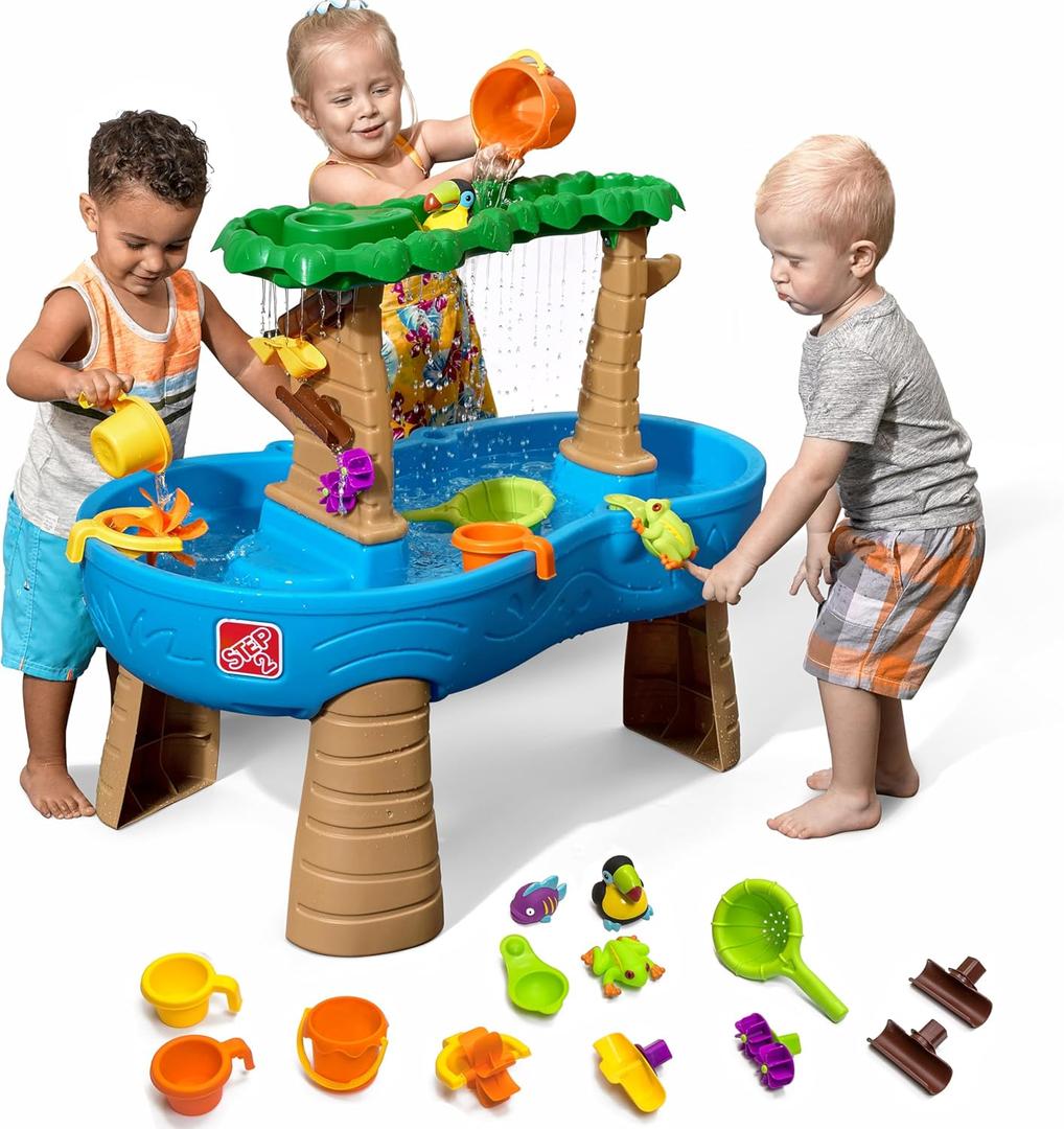 Step2 Tropical Rainforest Water Table, Kids Water and Sand Activity Sensory Playset, Summer Outdoor Toys, 13 Piece Water Toy Accessories, For Toddlers 1.5+ Years Old, Blue & Brown