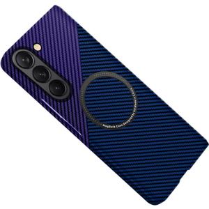 Magnetic Case for Samsung Galaxy Z Fold 7, Compatible with MagSafe Carbon Fiber Slim Thin Lightweight Aramid Fiber PC Back Anti Scratch Drop Protection Rugged Shockproof Cover, Blue&Purple
