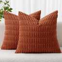 MIULEE Fall Pack of 2 Corduroy Decorative Throw Pillow Covers 18x18 Inch Soft Boho Striped Pillow Covers Modern Farmhouse Home Decor for Sofa Living Room Couch Bed Rust