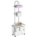 Freestanding Toilet Paper Holder Toilet Tissue Rack Scroll Stand Roll Dispenser with Storage Shelf Reserve for Phone Tablet Magazine Bathroom Organizer Bath Tissue Organizer (Silver)