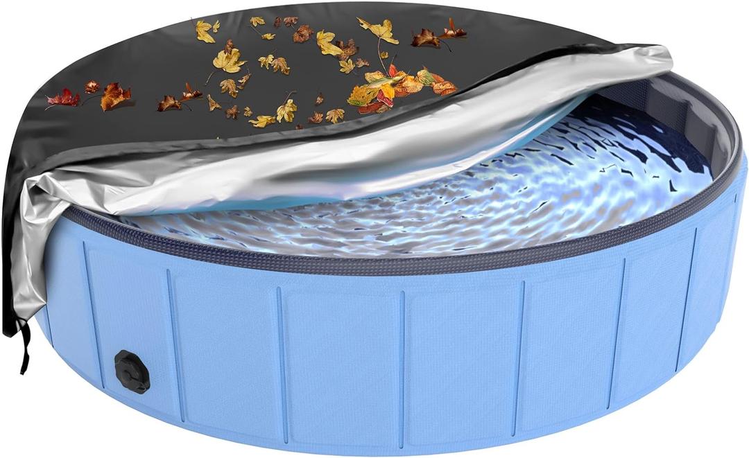 Foldable Dog Pool Cover, Hyperzoo Swimming Pool Cover for Kids and Pets, Collapsible Dog Bath Pool Cover, Inflatable Paddling Cover, Tear Resistant Fade Resistant Waterproof Prevent Leaves (63inch)