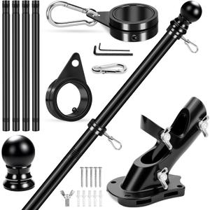 REERON House Flag Pole, 5 FT Metal Spinning Flag Poles Kit, 1" Tangle Free Stainless Steel Flagpole with 360 Flag Rings & 2-Position Holder Bracket for Outside House Porch Wall Mount for 3x5 Flag
