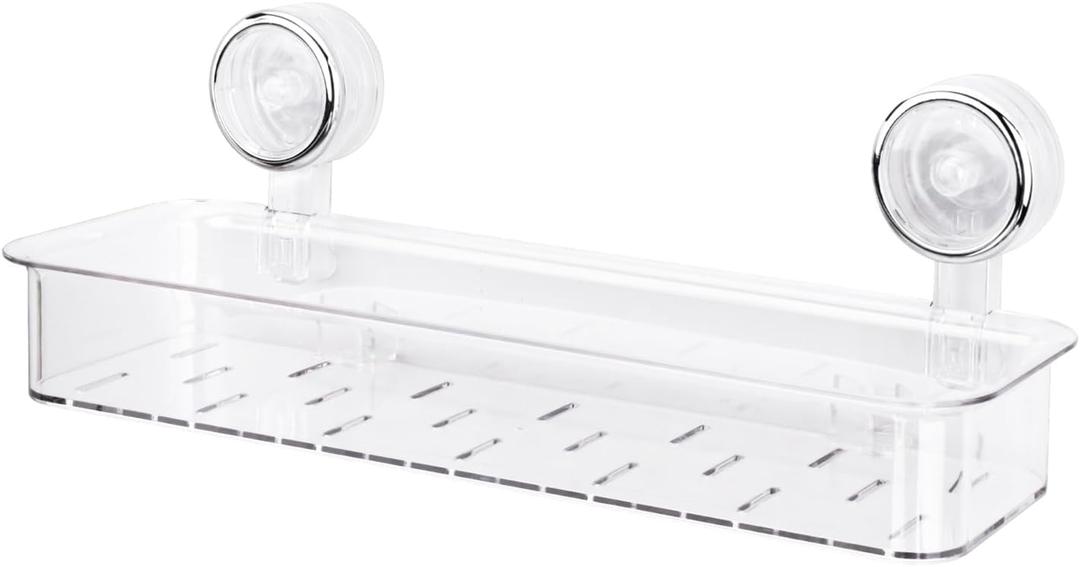 Suction Cup Shower Caddy Large Bathroom Organizer, No Drill Wall Mounted Corner Rack Removable Acrylic Stand for Shower & Kitchen Storage (Transparent)