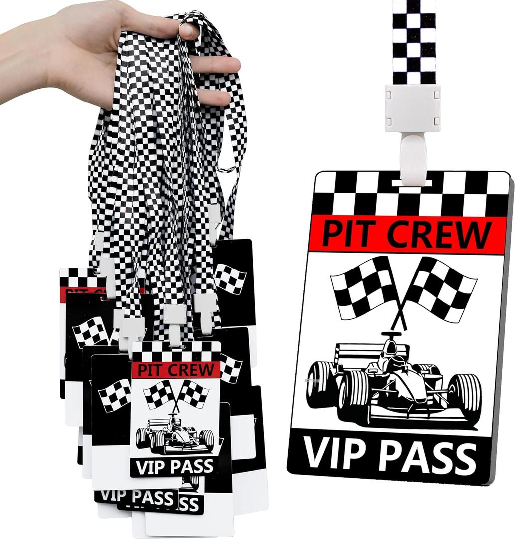 25 Sets Racing VIP Pass Cards with Racing Lanyards Bulk PVC VIP Pass Cards with White and Black Lanyards for Event Gamer Race Car Theme Birthday Party Fast One Party Supplies (Black)
