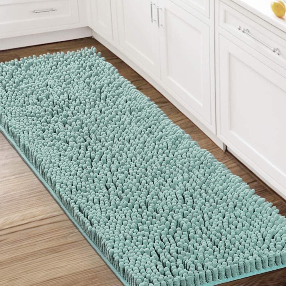 H.VERSAILTEX Bathroom Rugs Bath Mat Bath Rugs Bath Mats for Bathroom Non Slip Extra Soft Chenille Bath Rug Fulffy Shag, Indoor Rug Runner Carpet for Entry Living Room (Aqua Foam, Large 59" x 20")