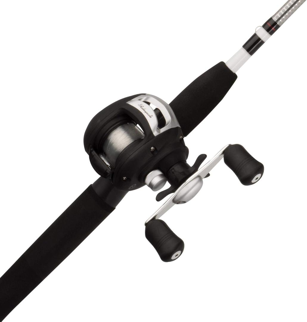 Shakespeare Alpha Medium 6' Low Profile Fishing Rod and Bait Cast Reel Combo, Black, White, 6' - Medium