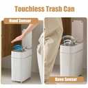 2-Pack - Bathroom Trash Can Automatic Touchless - 2 Gallon Slim Motion Sensor Garbage Can - Waste Basket for Bedroom, Laundry room, Small Spaces - Narrow Automatic Trash Bin - White with Grey Edge