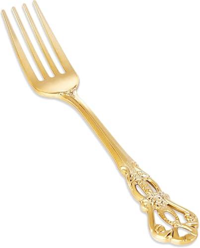 Joyido 30PCS Gold Plastic Forks - 8.1inch Gold Forks Disposable - Vintage Heavy Duty Dessert Forks - Premium Fancy Plastic Silverware for Parties, Weddings, Dinners and Events