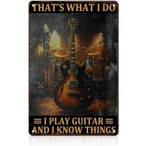 2 Pack Guitar Player Metal Tin Sign Music Room Decor Wall Art Thats What I Do Play Guitar And Know Things Vintage Retro 8x12inch