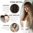 PARK YUN 28 Inch Long Straight Wig with Bangs for Women Ash Brown to Platinum Blonde Ombre Synthetic Wig Natural Layered Hair for Daily Use & Cosplay