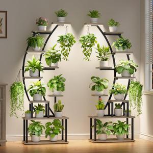 2 Pack Plant Stand Indoor with Grow Lights, 9 Tier Large Tall Plant Shelf | 64" Metal Lighted Plant Stands for Indoor Plants Multiple, Half-Moon Growing Rack Flower Display Holder for Living Room