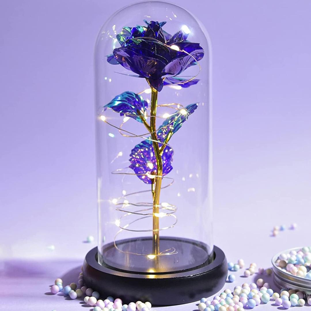 Dome Led Light,Galaxy Rose in Glass Dome Night Light, Gifts for Women Men Kids, Led Lights String On Flower, Crystal Rose for Valentine's Day, Mother's Day, Birthday, Purple