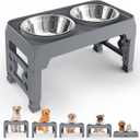 Elevated Dog Bowls for Medium Large Dogs - 5 Height Adjustable Mess Proof Raised Bowl Stand with 2 44oz Stainless Steel Food Bowls Dish Set Adjusts to 3.54-12.13 Non-Slip Grey (Gray)