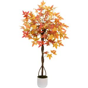 Artificial Maple Tree, 4FT Orange Potted Fake Plants Autumn Decoration Fall Tree for Home Office Party, Thanksgiving Halloween, Outdoor Indoor Porch Entryway