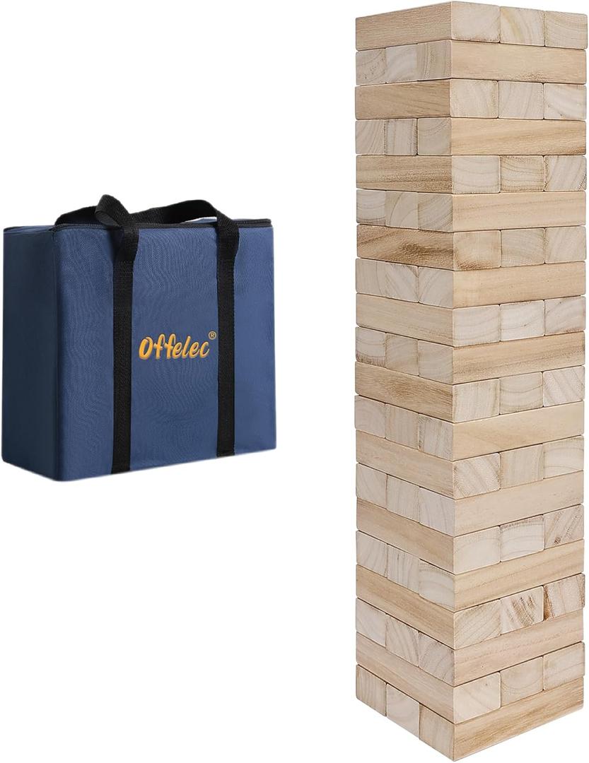 Tumbling Tower Blocks Games,Large Wooden Blocks Stacking Game for Kids Adults Family Classic Stacking Board Games for Indoor Outdoor Backyard Lawn Stack to Over 3.2Ft- 60pcs with Carrying Bag