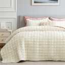 BEDELITE Velvet Quilt Set King Size - Lightweight Luxury Quilted Bedding Set,Soft Cozy Cream White Comforter Set,3 Pieces Oversized Bedspread Coverlet for All Seasons with 2 Pillow Shams
