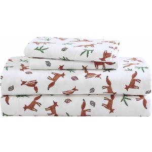 Eddie Bauer- Twin XL Sheet Set, Cotton Flannel Bedding Set, Brushed for Extra Softness, Cozy Home Dcor (Fox Trail Orange, Twin XL)