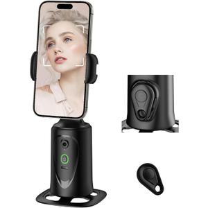 Auto Face Tracking Tripod, 360 Rotation Face Body Phone Camera Mount Gesture Control, No App, Smart Shooting Holder with 1200mAh Rechargeable Battery, Tiktok Trend Items, Content Creator Essentials (Black-Upgrade)