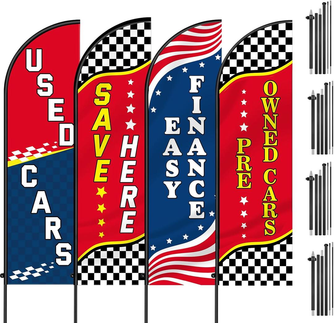 Leinuosen 4 Sets Used Cars Feather Flag Pole Kit 7 ft Windless Swooper Flag Banner Kit Lot Auto Finance Pre Owned Second Hand Cars Save Here Advertising Flags Car Dealership Supplies