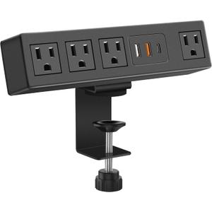 CCCEI Desk Clamp Power Strip with USB-A and USB-C Ports, Desktop Mount Surge Protector 1200J, Widely Spaced Desk Outlet Station, Fast Charging, 6 FT Flat Plug, Fit 1.9 inch Tabletop Edge. (Black)