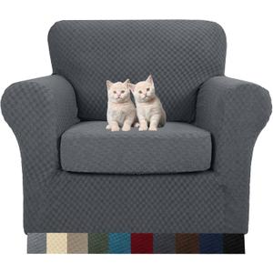 MAXIJIN 2 Piece Jacquard Chair Covers with Arms Super Stretch Non Slip Chair Slipcover for Living Room Dogs Pet Friendly Elastic Sofa Couch Protector Armchair Cover (Chair, Dark Gray) (Small (1 Cushion))