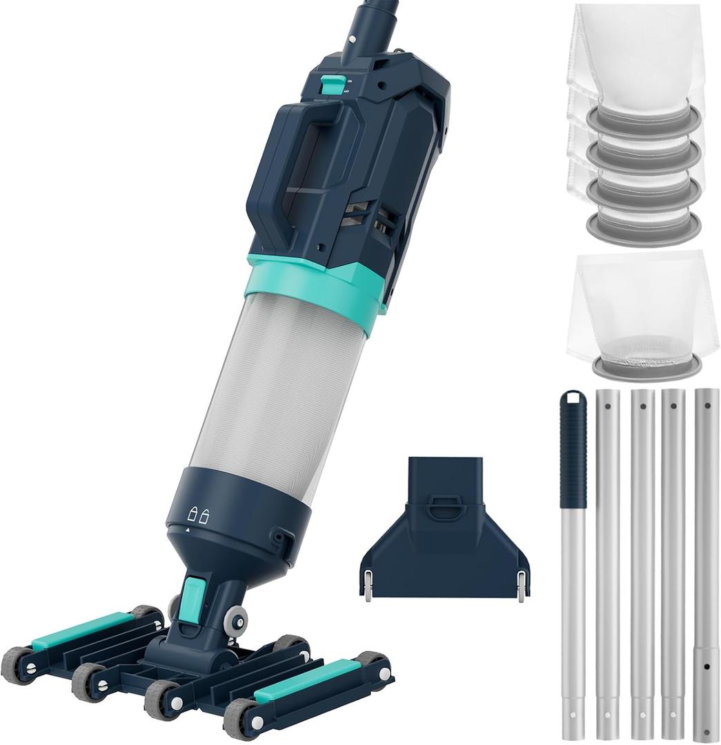 Heavy Duty Handheld Pool Vacuum - 18.9GPM Powerful Suction, 25m Ultra Fine Mesh Filter for Smaller Debris, 14'' Wide Vacuum Head, 60mins Running Time (Blue)