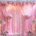 20x10FT Pink Backdrop Curtains with Lights for Parties,Wrinkle Free Wedding Photo Backdrop Curtains for Baby Shower Birthday Ceremony Reception Home Party Decorations-5ft x 10ft,4 Panels, Baby Pink