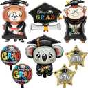 8 Pcs Graduation Balloons Class of 2025 Congrats Grad Mylar Party Decorations Cap Bear Monkey Koala Foil Balloons for Kindergarten College Graduation Party Supplies