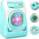 deAO Washing Machine Toy for Kids Dollhouse Furniture Pretend Play Household Appliance Realistic Sounds with Lights Laundry Play Set with Rotatable Roller for Boys Girls