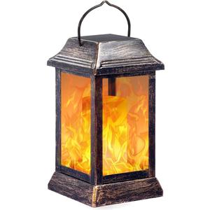 TomCare Solar Lights Metal Flickering Flame Solar Lantern Outdoor Hanging Lanterns Lighting Heavy Duty Solar Powered Waterproof Umbrella LED Flame Lights for Garden Patio Pathway Deck Yard, Bronze