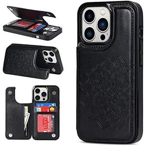 ACXLIFE 13 Pro Case for iPhone 13 Pro, Wallet Card Holder with Credit Slot, Slim Leather Case (Black)
