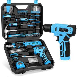 139-Piece Tool Set - Tool Kit with 8V Cordless Drill Driver in ToolBox Storage Case, General Household Drill Set for Home Repairs, Handyman, DIY Projects (Blue)