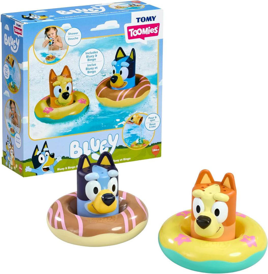 TOMY Toomies Splash & Float Bingo and Bluey Water Toys - 2-in-1 Toddler Bath & Pool Play Set with Pour Cups & Water Wheels - Ages 18 Months+